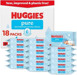 Huggies Pure Plastic-Free Baby Wipes, 864 Wipes, Fragrance-Free