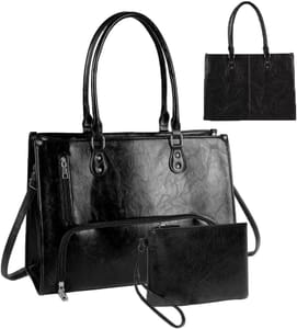 Women PU Leather 15.6-Inch Laptop Tote with Insulated Lunch Pocket