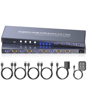 4K60Hz HDMI KVM Switch, 4-Port, Dual-Switch, Share Monitor & Keyboard/Mouse
