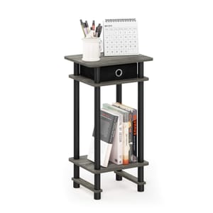 Furinno Turn-N-Tube Tall End Table with Bin French Oak Grey/Black