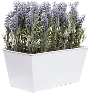 Artificial Lavender in White Tin Window Box Planter 30cm