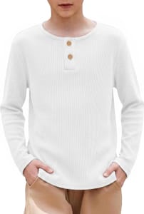 Ocextami Boys' White Long Sleeve Crew Neck T-Shirt