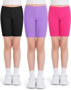 Auranso Girls Cycling Shorts 9-10Y, 3 Pack, Black Rose Purple