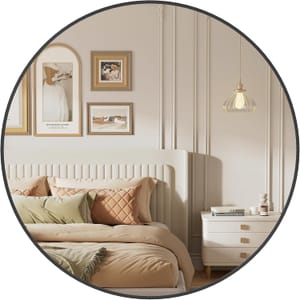 SONGMICS round 76cm Mirror, Metal Frame, Easy Install, Ink Black