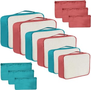 12-Piece Packing Cubes Set: Multi-Coloured Mesh & Flat Zip Bags
