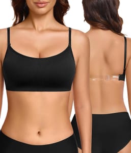 Wiepux Backless Low-Back Wireless Seamless Bralette with Pads Black
