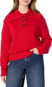 Amazon Essentials Women's Button Collar Polo Jumper, Red, L
