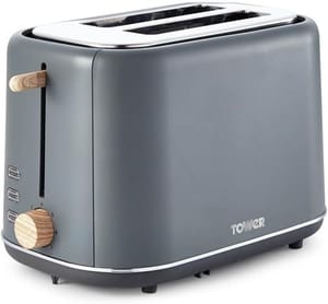 Tower Scandi T20027G 2-Slice Toaster, Adjustable Browning, Grey