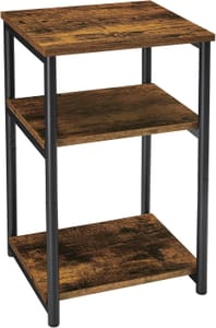 VASAGLE 3-Tier Sofa Side Table with Steel Frame, Rustic Brown/Black