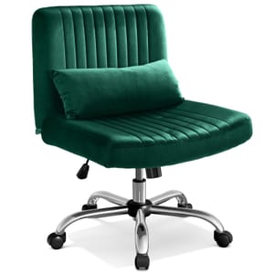 BTGGG Velvet Cross-Leg Office Chair with Wheels, Dark Green