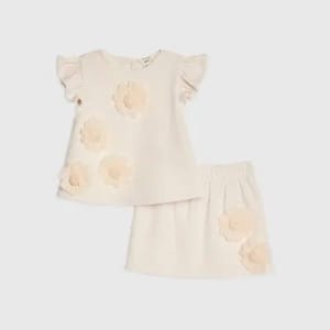 Mini Girls Beige 3D Rosette Skirt Set