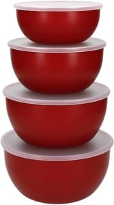 KitchenAid Plastic Prep Bowls with Lids, Set of 4, Red