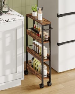 CHOEZON 4-Tier Narrow Rolling Cart with Handle, Rustic Brown