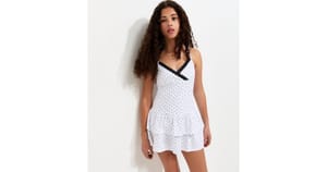 Girls White Cotton Rich Strappy Lace Trim Polka Dot Rara Mini Dress