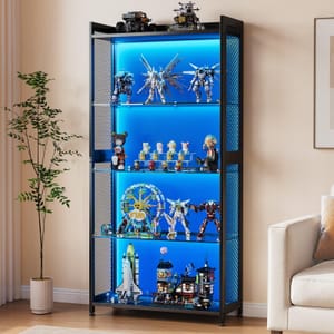 Coleshome 4-Tier Open Display Cabinet with RGB LED, Black