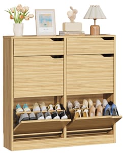 IRONCK Freestanding Wooden Shoe Cabinet with 4 Flip Drawers