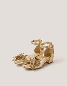 Closed-Toe Metallic Butterfly Heels Gold