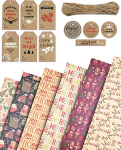 Kraft & Co Christmas Gift Wrap Paper, 12 Sheets, 50x70cm
