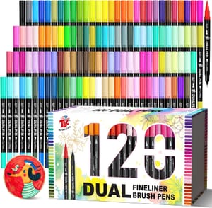 TBC Dual Brush Pens, 120 Colors, Double Tip Markers