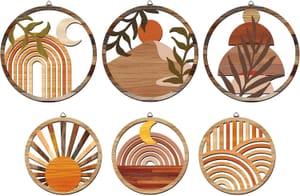 Twinklemon 6-Piece Bohemian Wooden Wall Art with Hooks