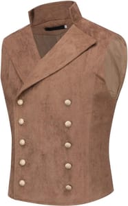 YFFUSHI Men's Suede Gothic Steampunk Double-Breasted Vest, Coffee, XL