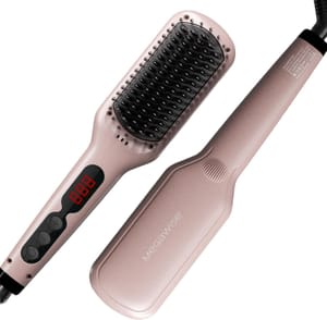 MEGAWISE Ionic Hair Straightener Brush, Adjustable Heat, Pink
