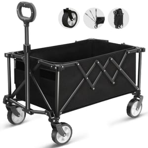 HOFTME Folding Trolley Wagon 100L All-Terrain Adjustable Handle Black