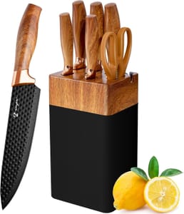 Micocali 6-Piece Kitchen Knife Set with Block and Sharpener