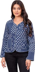 Indian Handmade Cotton Quilted Women's Jacket Reversible Boho Patchwork Navy