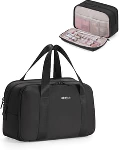 ECOHUB Recycled Water-Resistant Toiletry Bag for Women, Large, Black
