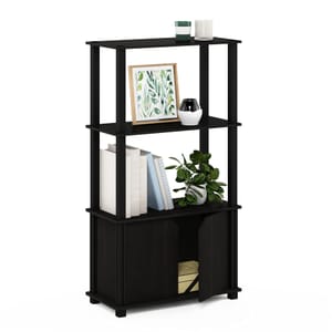 Furinno Brahms 4-Tier Display Shelf with Door, Espresso/Black