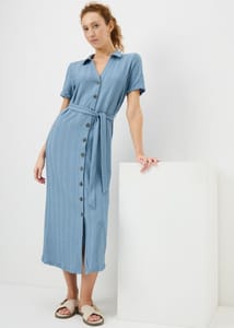 Yellow Textured Midaxi Shirt Dress