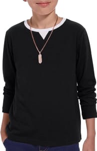 Ocextami Boys Long Sleeve T-Shirt Contrast Crew Neck Black