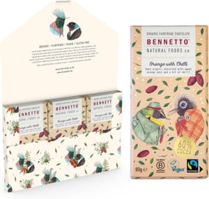 Bennetto Orange Chilli Dark Chocolate, 60% Cocoa, Organic, Fairtrade, 6x80g