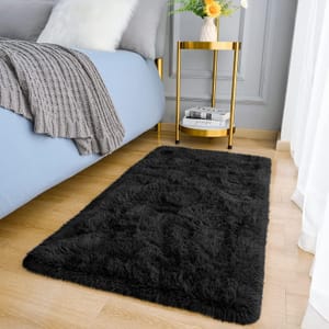 MOONLIGHT20015 Rug, Black Fluffy Shaggy Carpet, 60x110 Cm