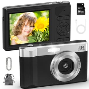 4K 64MP Slim Digital Camera with 16GB Micro SD Card