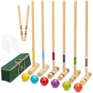 ApudArmis Six-Player Croquet Set, 28-in Wooden Mallets Outdoor Yard Game