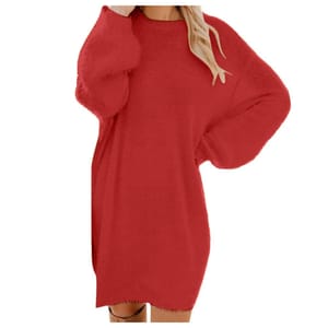 Winter Women's Jumper Dress, Long Sleeve, Knee-Length, Pockets, Oversize