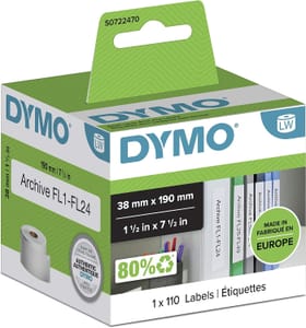 DYMO LabelWriter Small Labels 38x190mm, Roll of 110, Easy-Peel