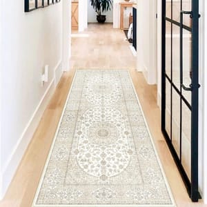 Phonzenuo Non-Slip 60x180 Cm Washable Hallway Runner Rug Cream