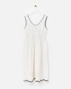 White Floral Cutwork Sleeveless Cotton Midi Dress