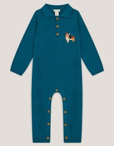 Newborn Dog Knit Romper Blue
