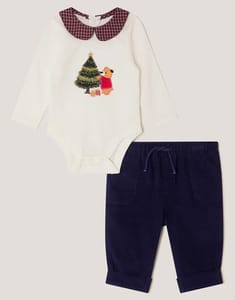 Newborn Christmas Bear Bodysuit & Trousers Set Blue