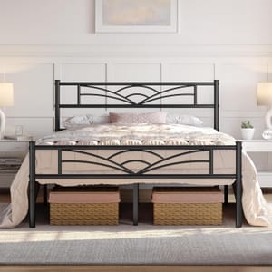 Yaheetech 5ft King Metal Bed Frame, Cloud-Inspired Design, Black