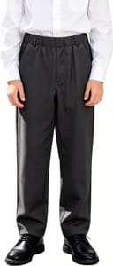 Boys' School Trousers, Fully Elasticated Waist, UK 3-16, Dark Grey
