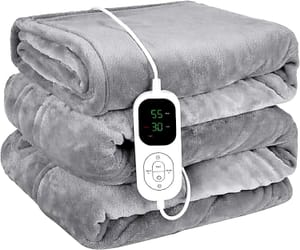 Haven Essentials Electric Heated Blanket, Plush Grey Flannel, 160x130 Cm