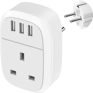 UK to EU Grounded Schuko Adapter with 3 USB Ports