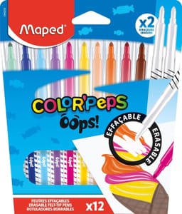Maped OOPS Erasable Felt Pens, 10 Colors + 2 Erasers