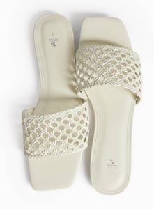 Cream Lattice Detail Mule Sandals
