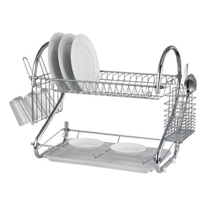 Lewis's 2 Tier Dish Drainer for Kitchen Sink - Silver Chrome